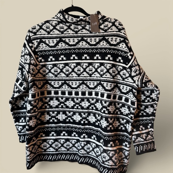 J.Jill Nordic Fair Isle Knit Sweater | Black & Ivory | Cozy Winter Classic NWT - Picture 2 of 5